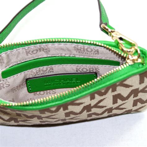 michael kors jet set mk signature jacquard small wristlet green|michael kors clothing.